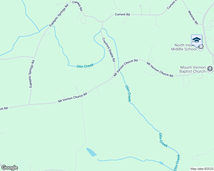 map of restaurants, bars, coffee shops, grocery stores, and more near 395 Mount Vernon Church Road in Olin