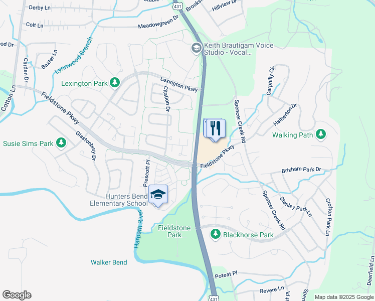 map of restaurants, bars, coffee shops, grocery stores, and more near 300 Montrose Court in Franklin