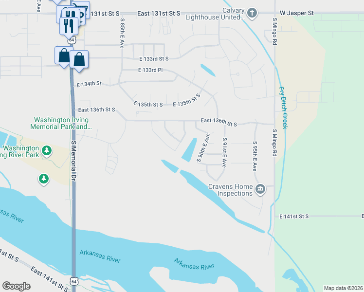 map of restaurants, bars, coffee shops, grocery stores, and more near 13859 South 89th East Avenue in Bixby