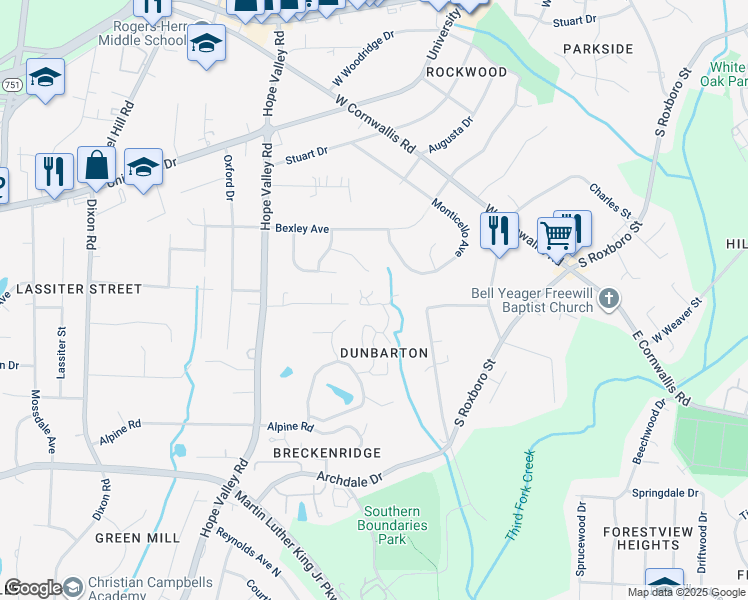 map of restaurants, bars, coffee shops, grocery stores, and more near 135 Montrose Drive in Durham