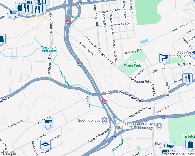 map of restaurants, bars, coffee shops, grocery stores, and more near 1954 Clove Lane in Knoxville
