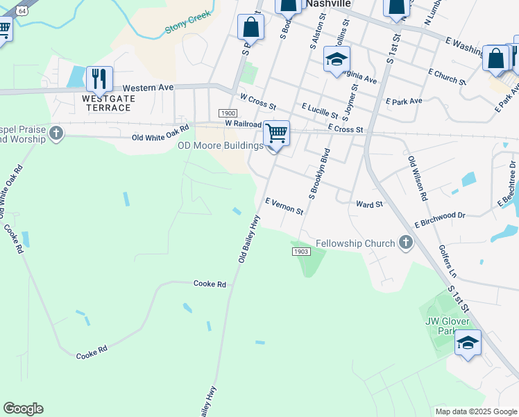 map of restaurants, bars, coffee shops, grocery stores, and more near Old Bailey Highway in Nashville