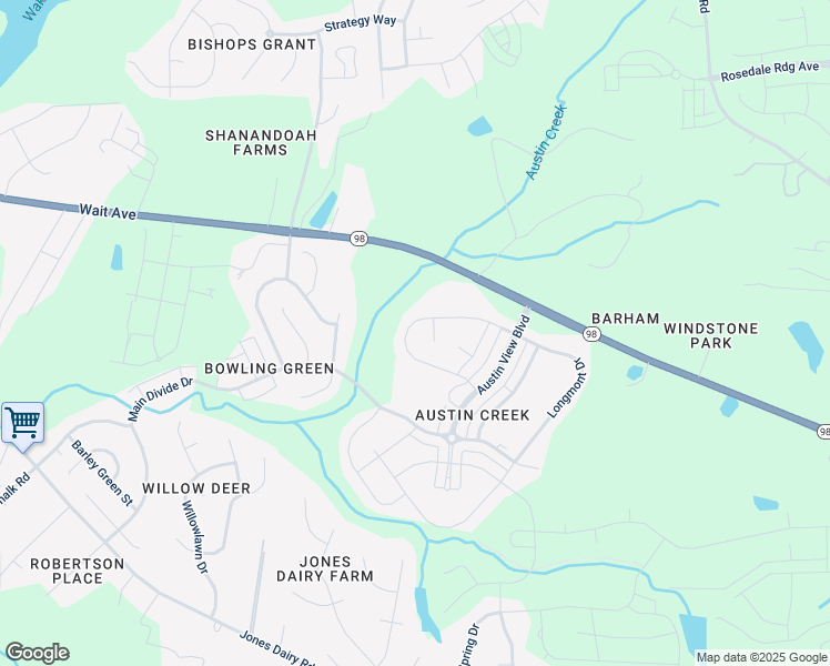 map of restaurants, bars, coffee shops, grocery stores, and more near 1744 Longmont Drive in Wake Forest