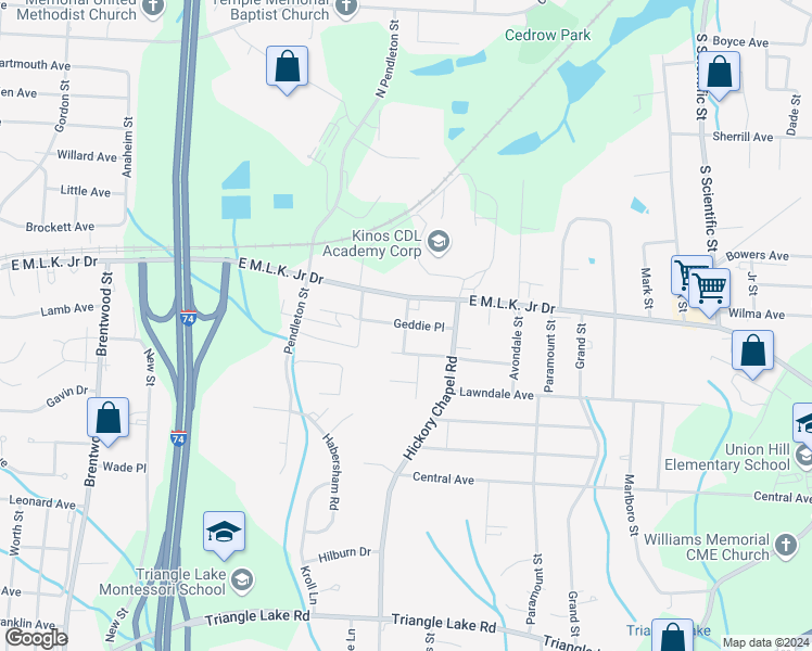 map of restaurants, bars, coffee shops, grocery stores, and more near 201 Kivlow Place in High Point