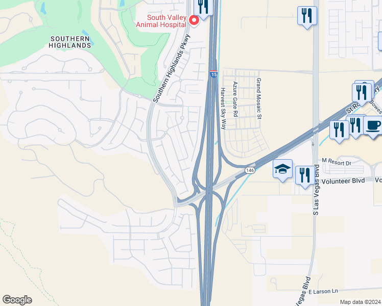 map of restaurants, bars, coffee shops, grocery stores, and more near 12454 Loggeta Way in Las Vegas