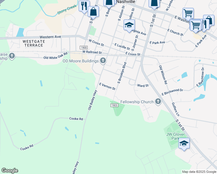 map of restaurants, bars, coffee shops, grocery stores, and more near East Vernon Street in Nashville