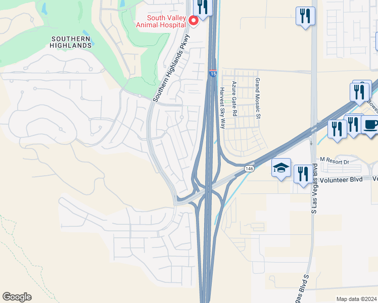 map of restaurants, bars, coffee shops, grocery stores, and more near 12454 Loggeta Way in Las Vegas