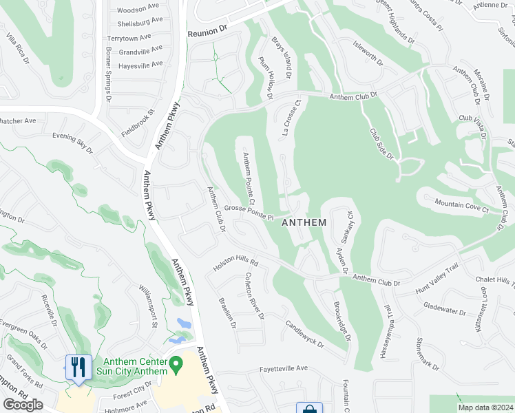 map of restaurants, bars, coffee shops, grocery stores, and more near 22 Anthem Pointe Court in Henderson