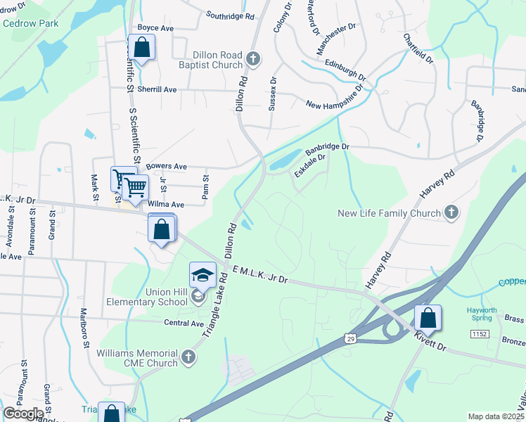 map of restaurants, bars, coffee shops, grocery stores, and more near 3601 Maldon Way in High Point