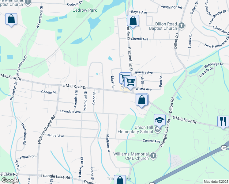 map of restaurants, bars, coffee shops, grocery stores, and more near 2900 East Martin Luther King Junior Drive in High Point