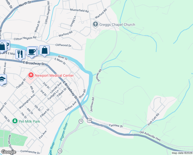 map of restaurants, bars, coffee shops, grocery stores, and more near 531 Jimtown Road in Newport