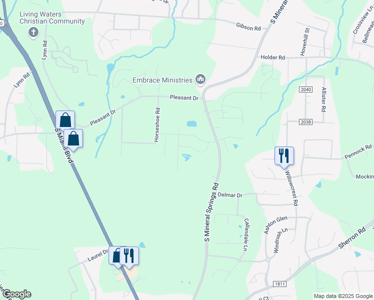map of restaurants, bars, coffee shops, grocery stores, and more near 2051 October Drive in Durham