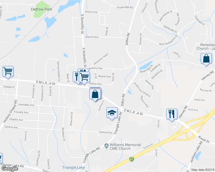 map of restaurants, bars, coffee shops, grocery stores, and more near 3112 Wilma Avenue in High Point