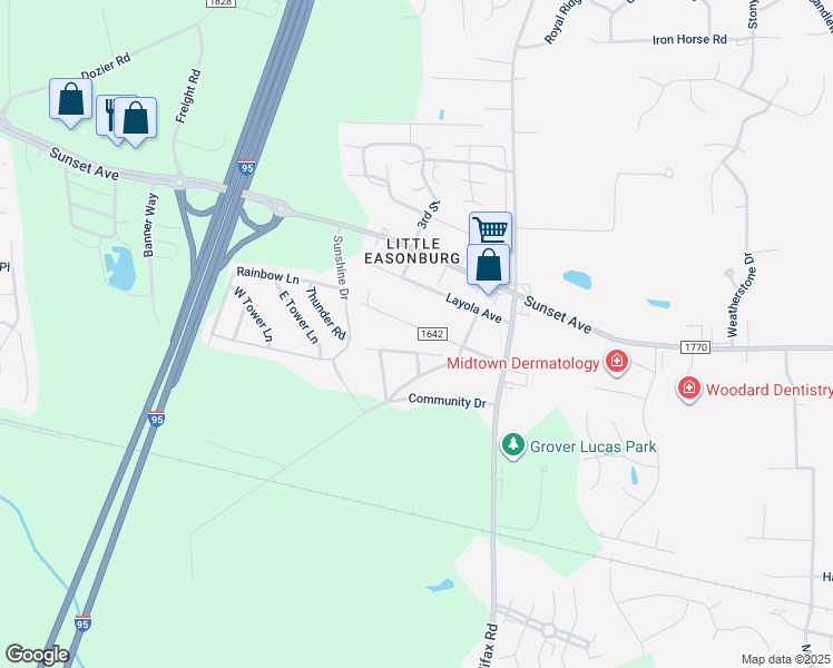 map of restaurants, bars, coffee shops, grocery stores, and more near Carroll Avenue in Rocky Mount