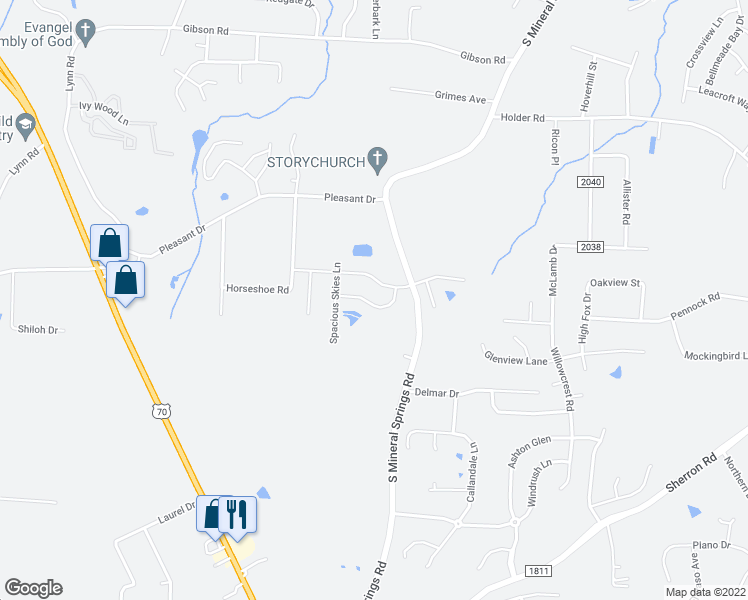 map of restaurants, bars, coffee shops, grocery stores, and more near 2030 October Drive in Durham
