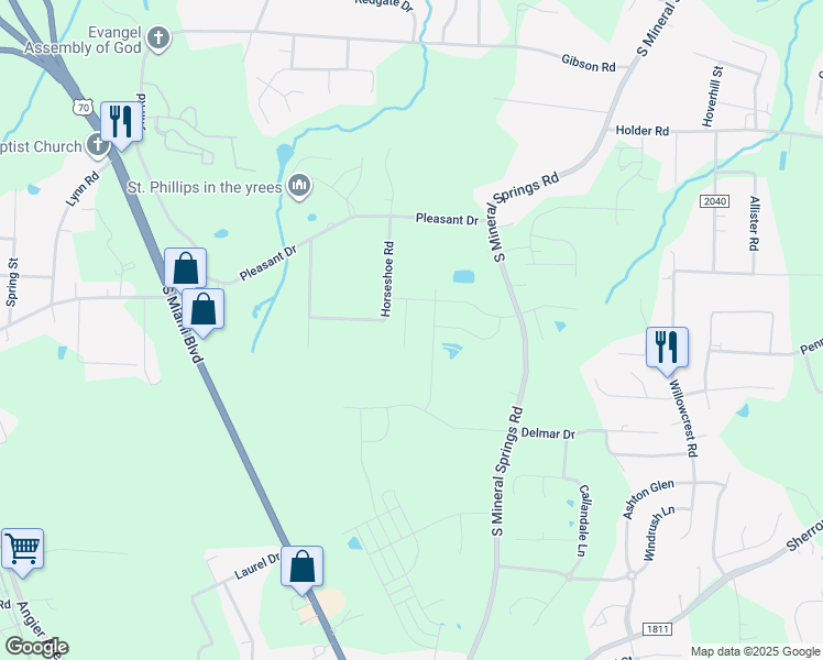 map of restaurants, bars, coffee shops, grocery stores, and more near 1030 Spacious Skies Lane in Durham