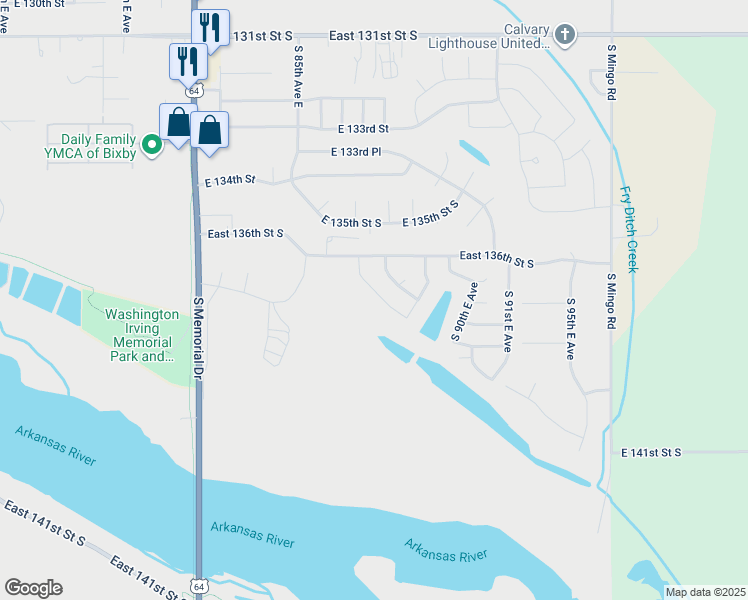 map of restaurants, bars, coffee shops, grocery stores, and more near 13674 South 86th East Avenue in Bixby