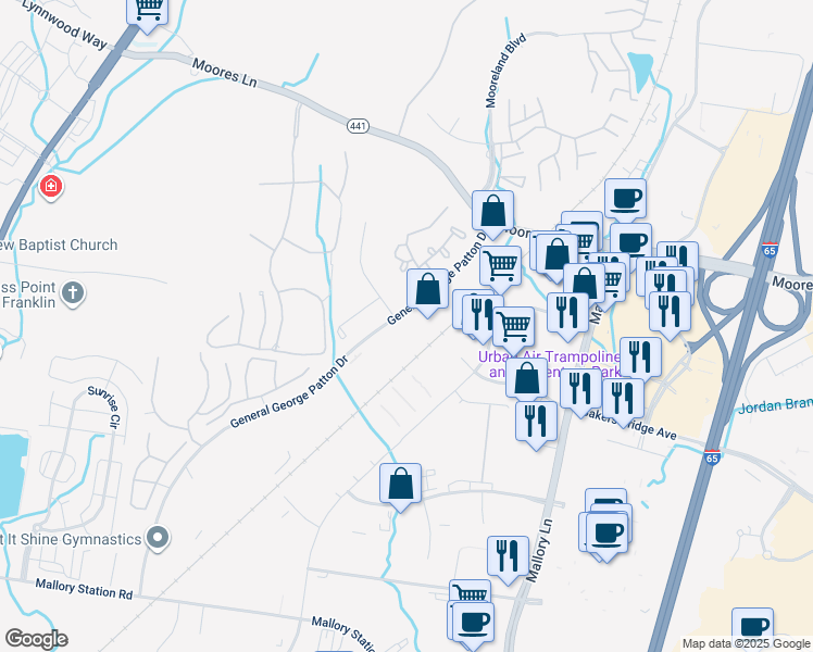 map of restaurants, bars, coffee shops, grocery stores, and more near 1730 General George Patton Drive in Brentwood