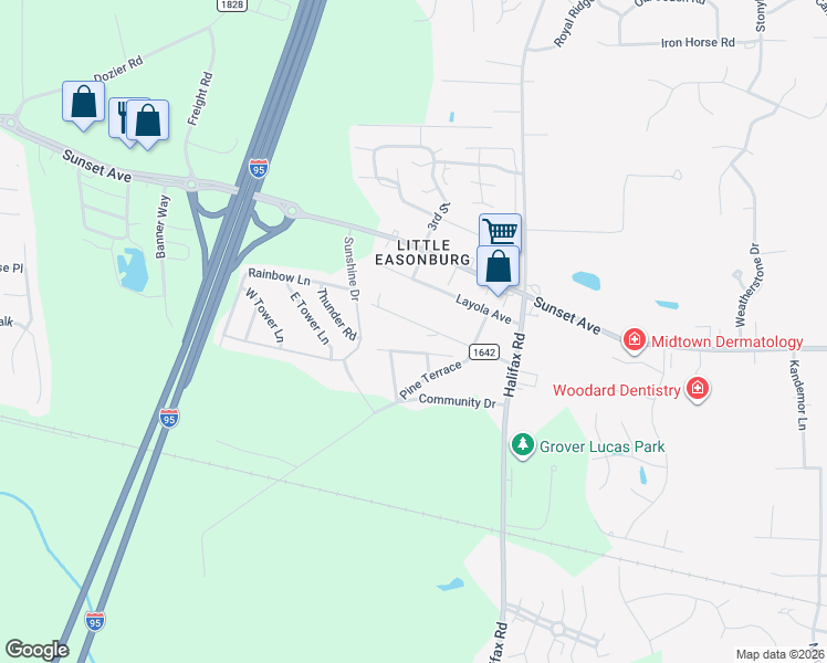 map of restaurants, bars, coffee shops, grocery stores, and more near 4304 Jacobs Avenue in Rocky Mount