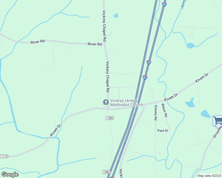 map of restaurants, bars, coffee shops, grocery stores, and more near 5335 Vickrey Chapel Road in Greensboro