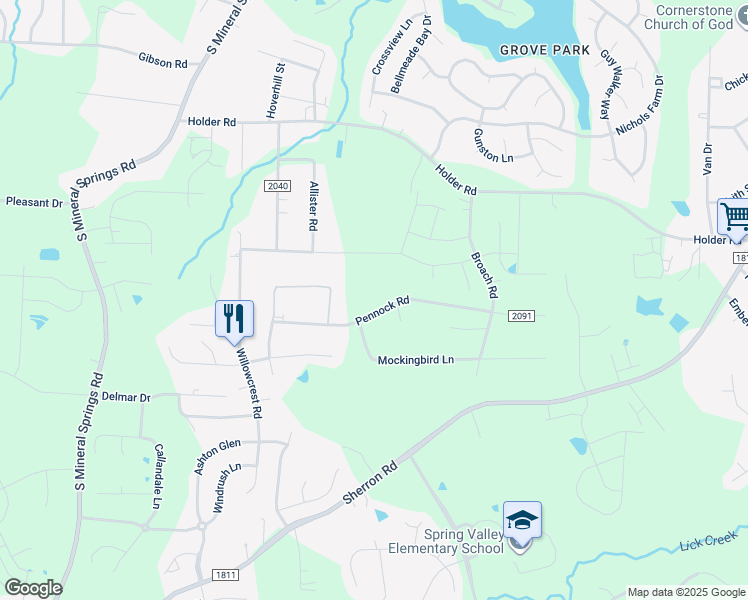 map of restaurants, bars, coffee shops, grocery stores, and more near 1404 Pennock Road in Durham