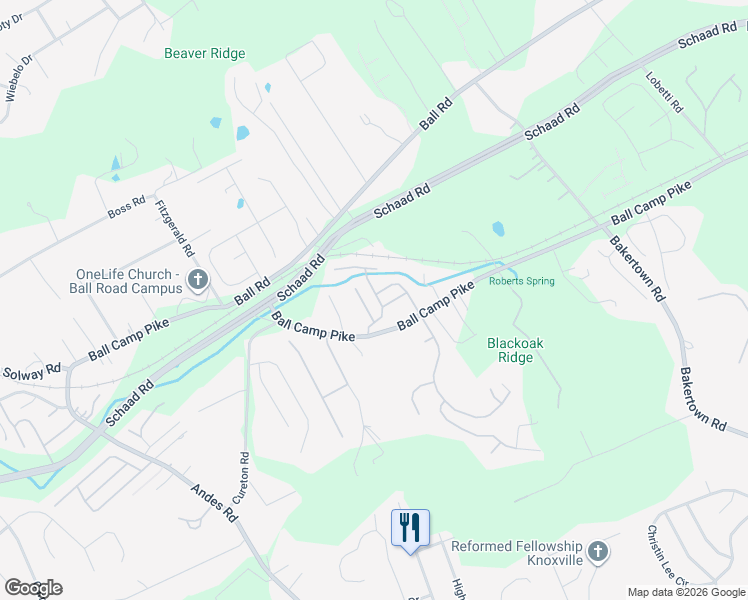map of restaurants, bars, coffee shops, grocery stores, and more near 8005 Gate Keeper Way in Knoxville