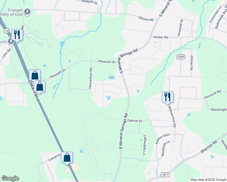 map of restaurants, bars, coffee shops, grocery stores, and more near 2031 October Drive in Durham