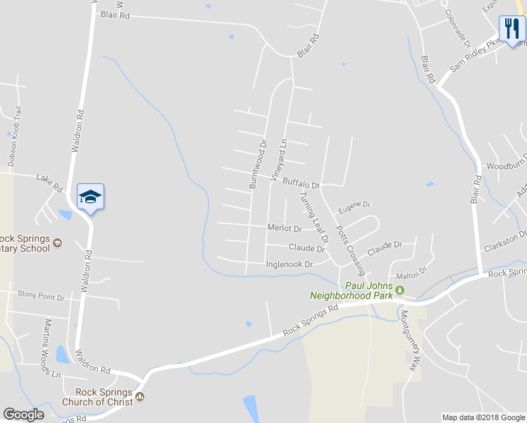 map of restaurants, bars, coffee shops, grocery stores, and more near 8005 Vineyard Lane in Smyrna