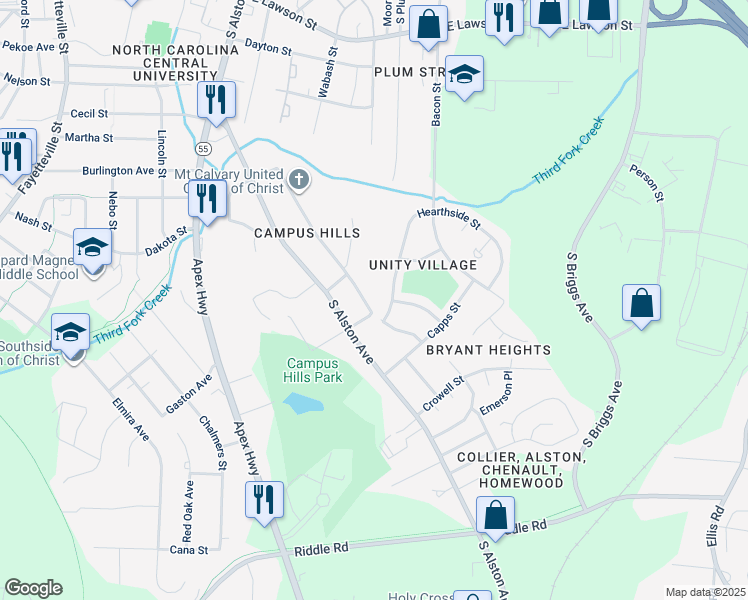 map of restaurants, bars, coffee shops, grocery stores, and more near 1919 Athens Avenue in Durham