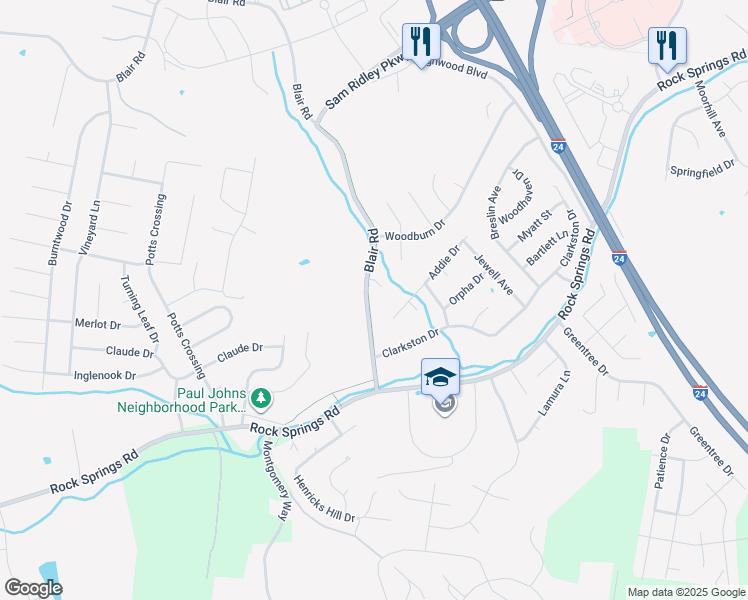map of restaurants, bars, coffee shops, grocery stores, and more near 438 Addie Drive in Smyrna