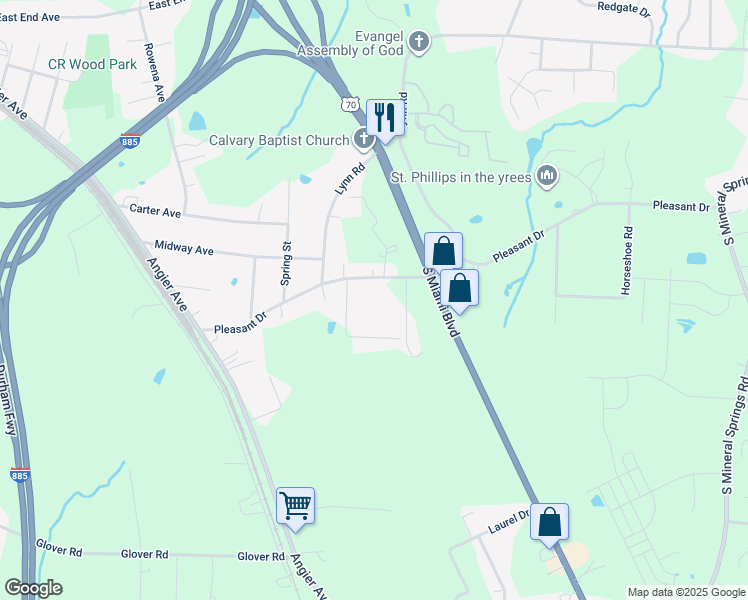 map of restaurants, bars, coffee shops, grocery stores, and more near 514 Pleasant Drive in Durham