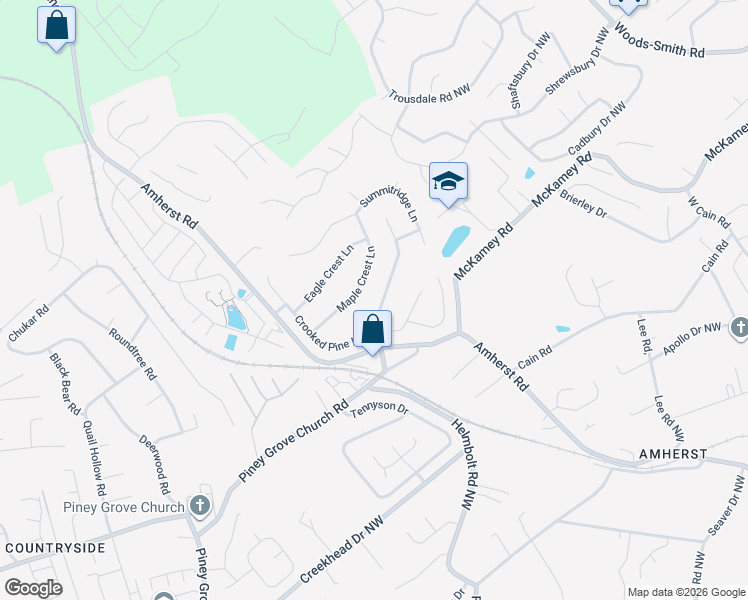 map of restaurants, bars, coffee shops, grocery stores, and more near 2427 Piney Grove Church Road in Knoxville