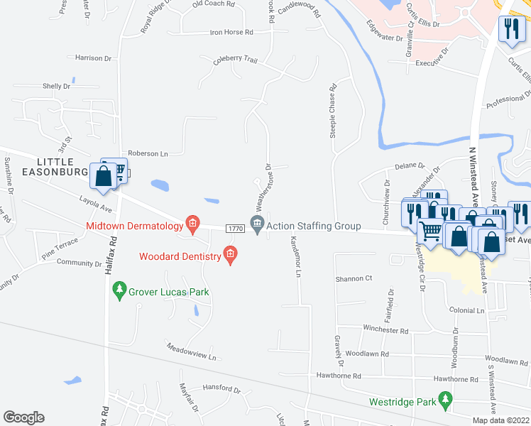 map of restaurants, bars, coffee shops, grocery stores, and more near 117 Brown Drive in Rocky Mount