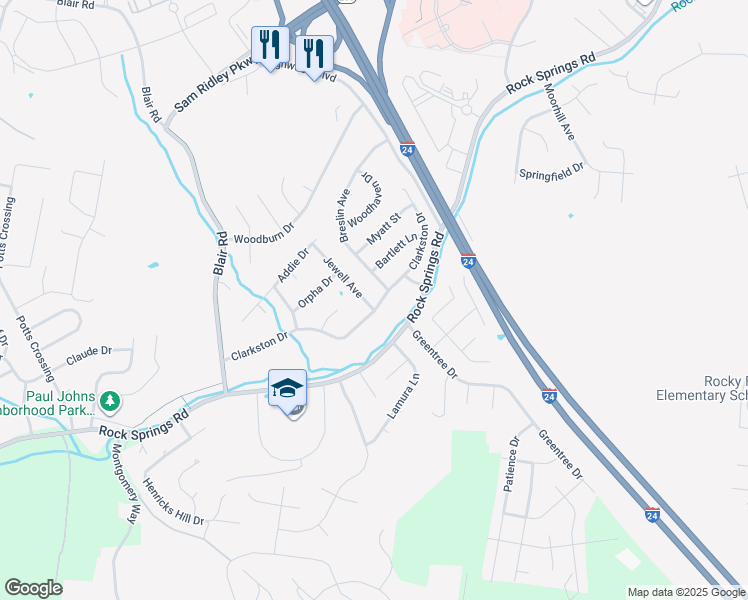 map of restaurants, bars, coffee shops, grocery stores, and more near 503 Breslin Avenue in Smyrna