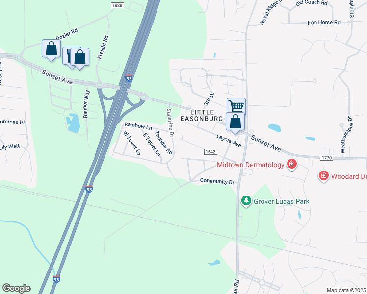map of restaurants, bars, coffee shops, grocery stores, and more near Carroll Avenue in Rocky Mount