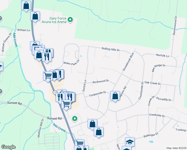 map of restaurants, bars, coffee shops, grocery stores, and more near 1001 Austin Court in Nolensville