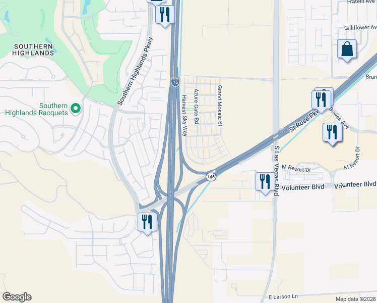 map of restaurants, bars, coffee shops, grocery stores, and more near 2872 Atomic Tangerine Way in Las Vegas