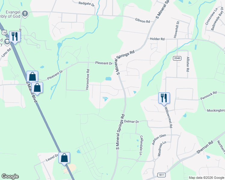 map of restaurants, bars, coffee shops, grocery stores, and more near 2065 Tanners Mill Drive in Durham