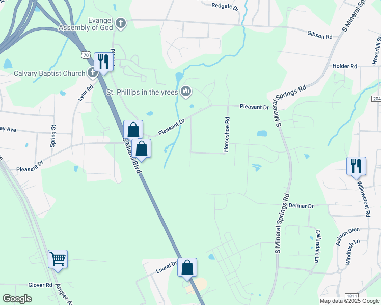 map of restaurants, bars, coffee shops, grocery stores, and more near 1205 West Horseshoe Road in Durham