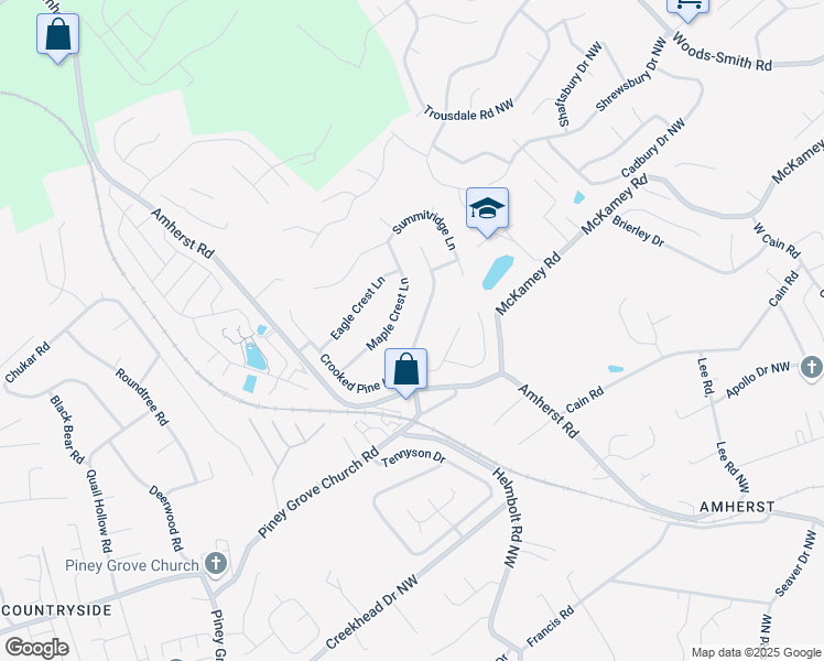 map of restaurants, bars, coffee shops, grocery stores, and more near 2464 Maple Crest Lane in Knoxville