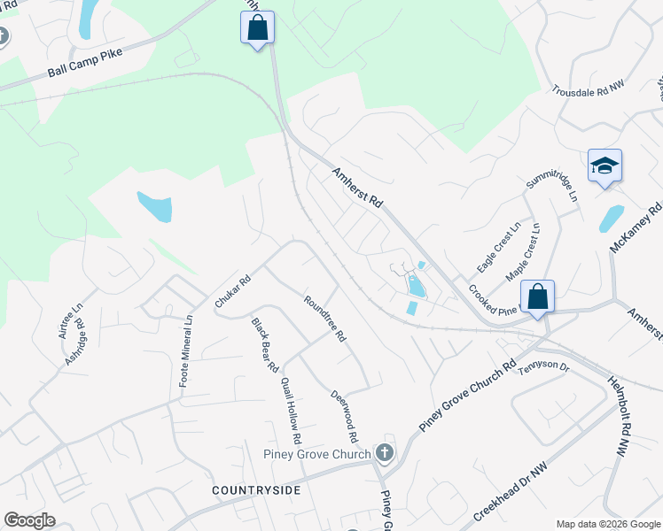 map of restaurants, bars, coffee shops, grocery stores, and more near 2531 Chukar Road in Knoxville