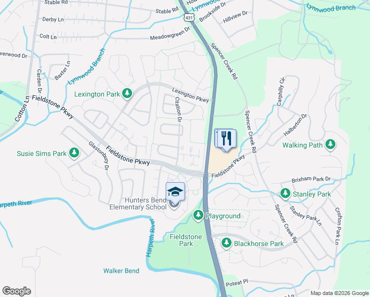 map of restaurants, bars, coffee shops, grocery stores, and more near 512 Bridal Way Court in Franklin