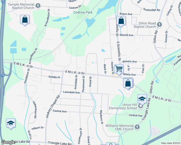 map of restaurants, bars, coffee shops, grocery stores, and more near 2609 East Kivett Drive in High Point