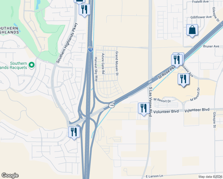 map of restaurants, bars, coffee shops, grocery stores, and more near 12346 Indigo Montage Road in Las Vegas