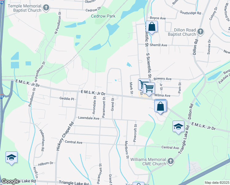 map of restaurants, bars, coffee shops, grocery stores, and more near 2609 East Martin Luther King Junior Drive in High Point