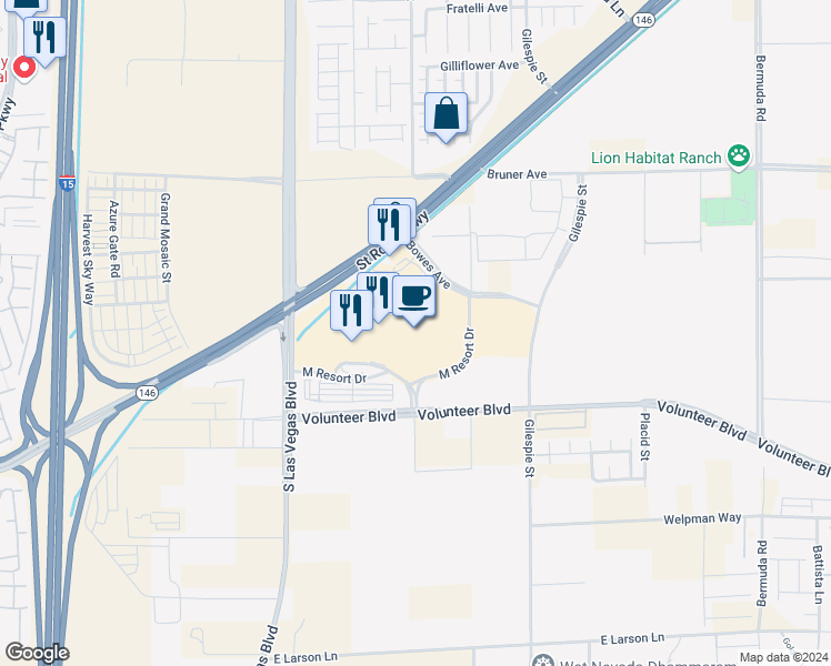 map of restaurants, bars, coffee shops, grocery stores, and more near 12300 South Las Vegas Boulevard in Henderson