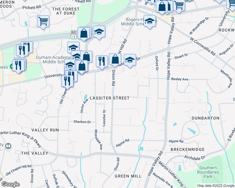 map of restaurants, bars, coffee shops, grocery stores, and more near 2732 Princeton Avenue in Durham