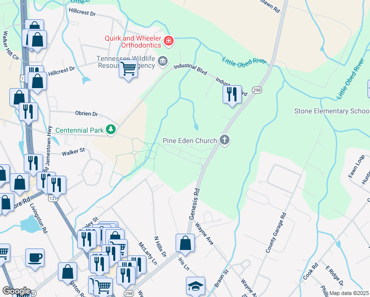 map of restaurants, bars, coffee shops, grocery stores, and more near 167 Heather Ridge Circle in Crossville