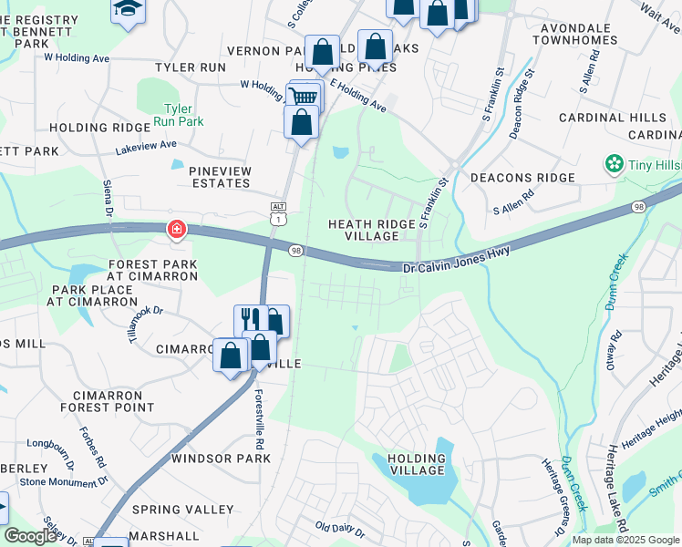 map of restaurants, bars, coffee shops, grocery stores, and more near 600 Callan View Avenue in Wake Forest