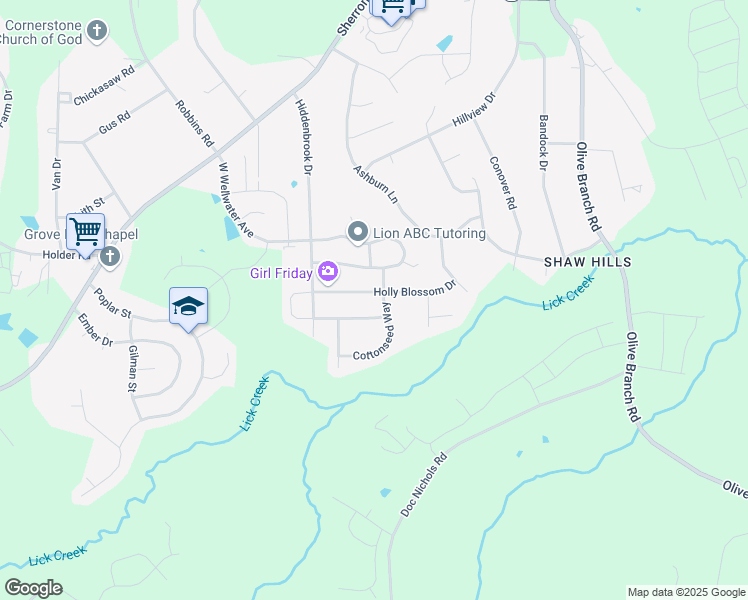 map of restaurants, bars, coffee shops, grocery stores, and more near 302 Holly Blossom Drive in Durham